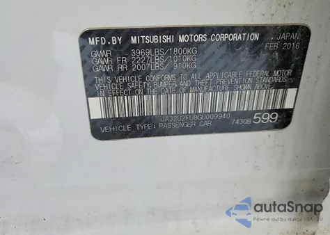 2016 Mitsubishi Lancer Es z USA, uszkodzony, nr VIN JA32U2FU8GU009940